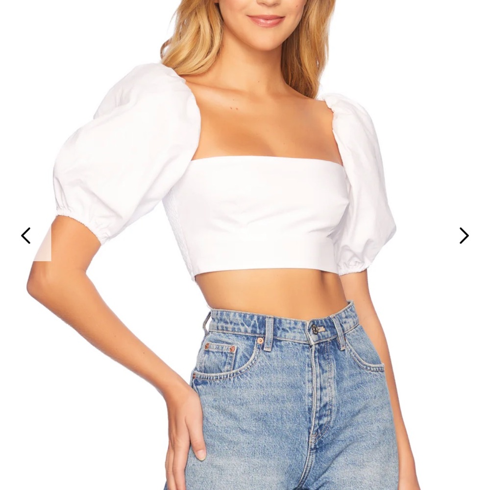 Susana Monaco White Puff Sleeve Crop Top